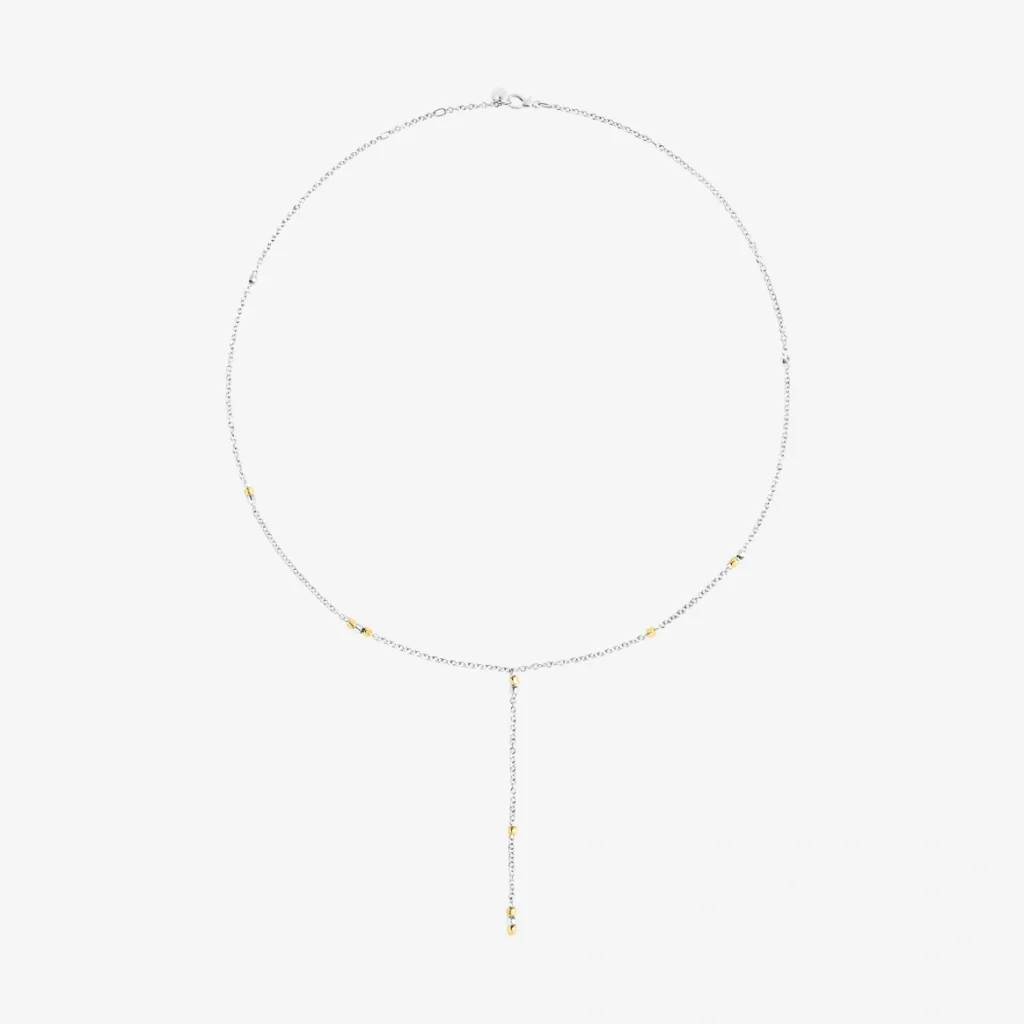 שרשרת לאריאט מיני Granelli מכסף סטרלינג 925 וזהב צהוב 18 קראט. אורך: 52 ס"מ